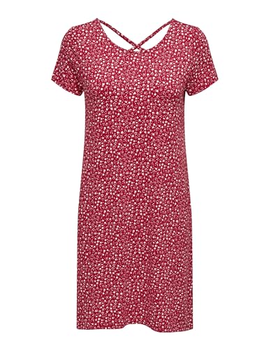 ONLY Damen Lockeres Shirtkleid Mini Basic Kurzarm Sommer Dress Rücken Ausschnitt Schnürung ONLBERA, Farben:Rot, Größe:S von ONLY