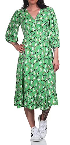 ONLY Damen Midi Kleid ONLOlivia 3/4 Wrap Dress Wickelkleid mit Alloverprint 15253350 Winter Green Sola Flower S von ONLY
