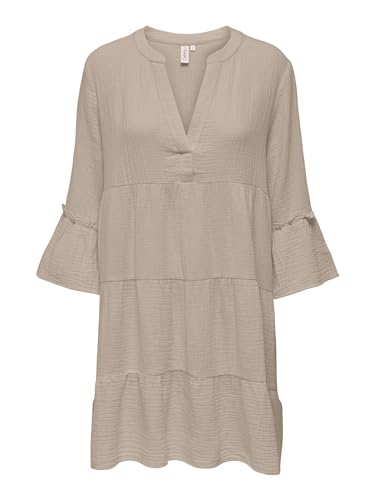 ONLY Damen Tunika Kleid ONLThyra Peplon Dress Sommerkleid mit 3/4-Ärmeln 15267999 Oxford Tan L von ONLY