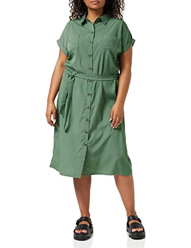 ONLY Damen Blusenkleid mit Bindegürtel | Lockeres Midi Kurzarm Tunika Dress | Knopfleiste ONLHANNOVER, Farben:Grün, Größe:34 von ONLY
