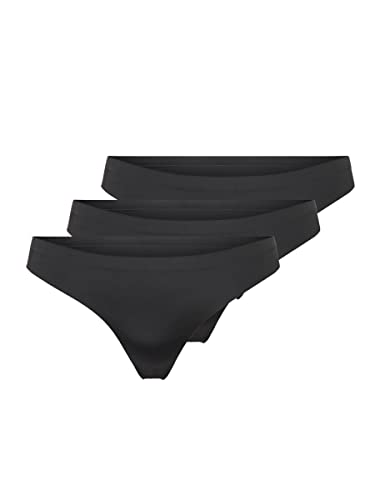 ONLY Damen String Slips Nahtlos | 3-er Pack Low Rise Taillen Tangas | Unterwäsche Höschen ONLTRACY, Farben:Schwarz, Größe:XS von ONLY