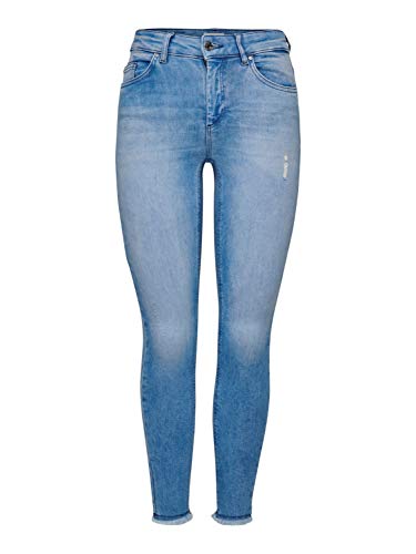 Damen ONLY Skinny Fit Ankle Jeans | Stretch Denim Hose Fransen am Saum | ONLBLUSH Cropped Röhrenjeans, Farben:Hellblau, Größe:XS / 34L von ONLY