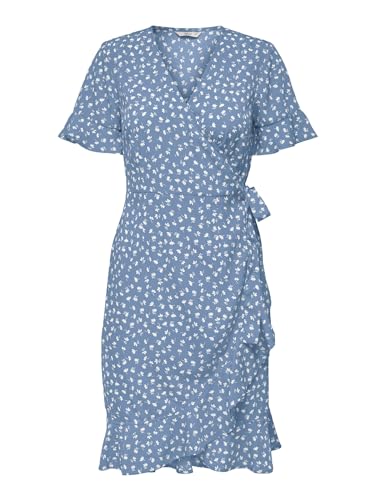 ONLY Damen Blusen Wickelkleid | Lockeres Midi Kurzarm Tunika Dress | Knielang mit Bindegürtel ONLOLIVIA, Farben:Blau, Größe:40 von ONLY