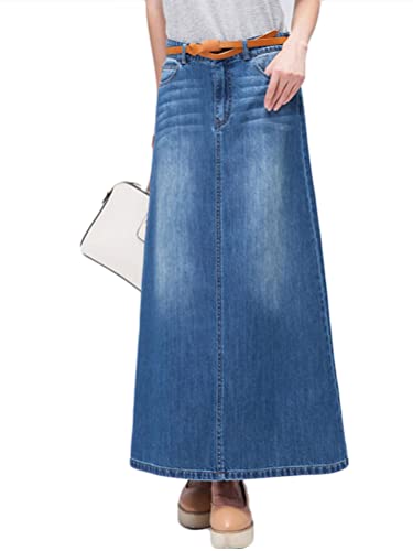 ORANDESIGNE Damen Maxi Long Jeans Rock Bleistift Jeansrock Hohe Taille A-Linie Lange Denim Röcke Freizeit Lässig Voller Länge Boutique Blau Denim Jeansrock im Used Look B Blau M von ORANDESIGNE