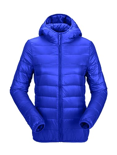 ORANDESIGNE Damen Übergangsjacke Leichte Steppjacke Stehkragen Kapuze Reißverschluss Daunenjacke Freizeitjacke Windjacke Bomberjacke Sportjacke Wärme Outdoor Gesteppte Jacke A Saphirblau L von ORANDESIGNE