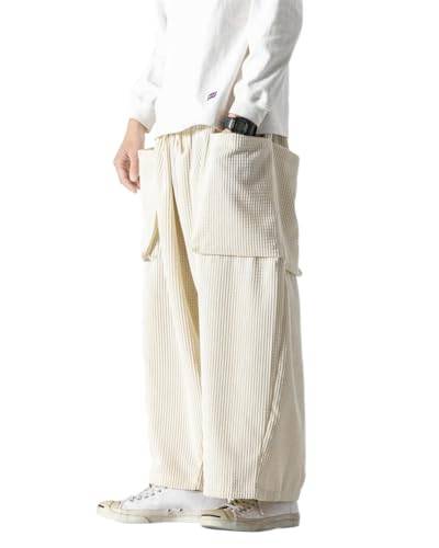 ORANDESIGNE Herren Baggy Cordhose Ausgebeult Cord Jogginghose Lässig Lose Leicht Elastische Taille Haremshose Männer Loose Hip Hop Staight Jogger Hose B Beige XXL von ORANDESIGNE