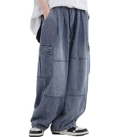 ORANDESIGNE Herren Baggy Jeans Y2K Jeanshose Vintage Bedruckt Denim Hosen Hip Hop Streetwear Hose Straight Leg Skateboard Jeans E Blau XL von ORANDESIGNE