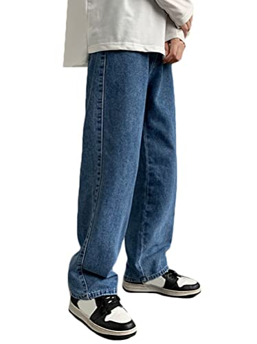 ORANDESIGNE Herren Freizeit Jeans Harajuku Baggy Jeans Streetwear Y2K Jeans Loose Weite Hosen Herren Hip Hop Jeanshose Gerades Männer Breite Jeans Lang Skateboard Gerade Hose A Blau S von ORANDESIGNE