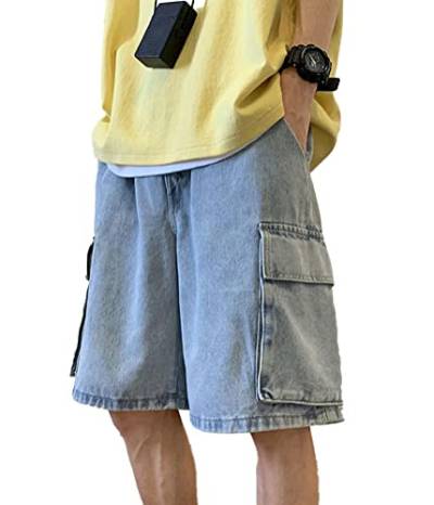 ORANDESIGNE Herren Hip Hop Denim Shorts Baggy Bermuda Shorts Vintage Drucken Stickerei Denim Jeanshorts Straßentanz Hosen Teenager Jungen Skateboard Hose Cargoshorts V Hellblau XXL von ORANDESIGNE