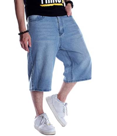 ORANDESIGNE Herren Hip Hop Denim Shorts Baggy Jeans Shorts Vintage Graffiti Drucken Stickerei Denim Jeanshorts Straßentanz Hosen Teenager Jungen Skateboard Hose Cargoshorts B Hellblau XS von ORANDESIGNE