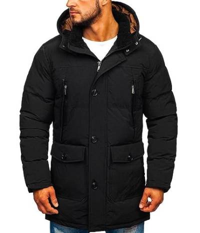 ORANDESIGNE Herren Winterjacke Winter Warm Bomberjacke Steppjacke Wintermantel Kunstfell Leichte Outdoor Puffer Jacket Gepolstert Jacke Lange Steppmantel Mit Kapuze A Schwarz M von ORANDESIGNE