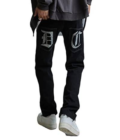 ORANDESIGNE Y2K Jeans für Herren Mode Männer Schwarz Koreanische Streetwear Buchstaben Druck Niedriger Anstieg Baggy Jeans-Hose Gerade Hip Hop Denim Hosen Weites Bein Cargo Jeans D Schwarz S von ORANDESIGNE