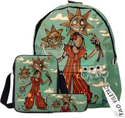 OSRDFV Sun Moon FNAF Security Breach Fazbear's Piazzaria Fashion Student 3-teiliges Set Schulrucksack Federmäppchen für Jungen Mädchen Schuler Reise Essential Daypack, Fnaf - 15, 29 x 12 x 40 cm, FNAF von OSRDFV