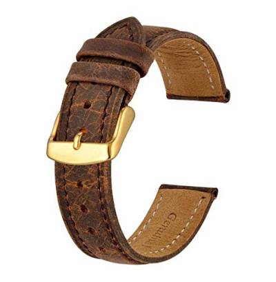 Elegante Ersatzbänder Uhrenarmbänder, 18 mm/20 mm/22 mm Uhrenarmband Echtleder Herrenuhrenarmband Retro Vintage Ersatz-Uhrenarmband mit goldener Dornschließe ( Color : Brown Stitching , Size : 22mm ) von OTSYSTO