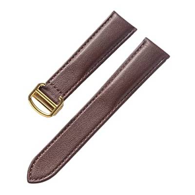 OTSYSTO Uhrenarmbänder, Uhrenarmband-Ersatz, 13–22 mm, for Herren und Damen, bunt, hautfreundlich, weicher Echtleder-Uhrenarmband-Ersatz mit Faltschließe (Color : Dark Brown Gold, Size : 20mm) von OTSYSTO