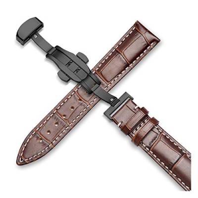 OTSYSTO Uhrenarmbänder, Uhrenarmband-Ersatz, Uhrenarmband 18 mm/19 mm/20 mm/21 mm/22 mm/24 mm Uhrenarmband aus Kalbsleder, Alligator-Maserung (Color : Black Brown a, Size : 19mm) von OTSYSTO