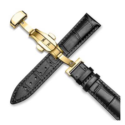 OTSYSTO Uhrenarmbänder, Uhrenarmband-Ersatz, Uhrenarmband 18 mm/19 mm/20 mm/21 mm/22 mm/24 mm Uhrenarmband aus Kalbsleder, Alligator-Maserung (Color : Gold Black, Size : 22mm) von OTSYSTO