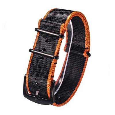 Uhrenarmbänder, Uhrenarmband-Ersatz, 16 mm/18 mm/20 mm/22 mm/24 mm Nylon-NATO-Uhrenarmband, bequemes einteiliges Uhrenarmband, hautfreundlich und tragbar ( Color : Orange Black (Black) , Size : 20mm ) von OTSYSTO