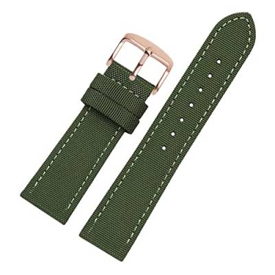 Uhrenarmbänder, Uhrenarmband-Ersatz, 18–24 mm Nylon-Echtleder-Spleißen, wasserdichtes Armband, Schweißabsorbierender Uhrenarmband-Ersatz for Zifferblatt-Quarzuhr ( Color : Army Green Rosegold Clasp , von OTSYSTO