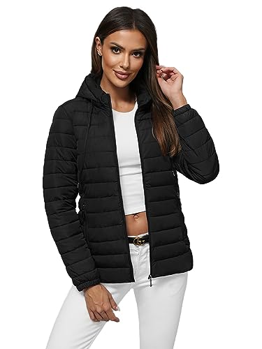 OZONEE Damen Übergangsjacke Regenjacke Jacke Übergang Jacken Herbst Bomberjacke Stehkragen Kapuze Steppjacke Kapuzenjacke Leichte Outdoor Puffer Jacket Gepolstert 777/6056K/392 SCHWARZ XL von OZONEE