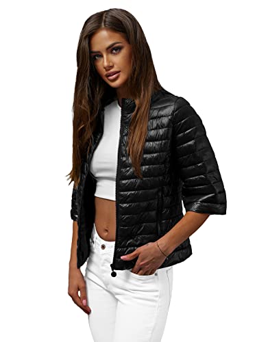 OZONEE Damen Übergangsjacke Regenjacke Jacke Übergang Jacken Herbst Bomberjacke Stehkragen Kapuze Steppjacke Kapuzenjacke Leichte Outdoor Puffer Jacket Gepolstert O/H891Z SCHWARZ XL von OZONEE