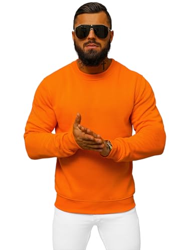 OZONEE Herren Sweatshirt Pullover Langarm Farbvarianten Langarmshirt Pulli ohne Kapuze Baumwolle Baumwollemischung Classic Basic Rundhals-Ausschnitt Sport J. Style 2001-10 M ORANGE von OZONEE