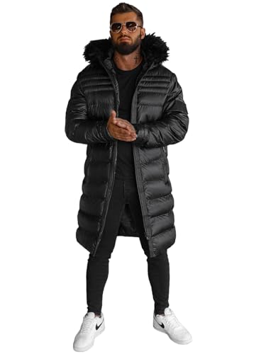 OZONEE Herren Winterjacke Jacke Parka Farbvarianten Warm Winterparka Funktionsparka Wintermantel Lange Kunstfell Gefüttert Outdoor Puffer Jacket Gepolstert 777/1397K SCHWARZ M von OZONEE