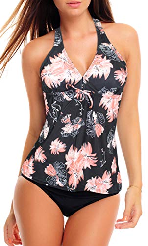 Neckholder Damen Tankini Set mit Slip 2tlg. Badeanzug f5536 Farbe: A(1448)+S4(sw) Tankini Schwarz/Apricot, Slip Schwarz, Gr. 42 von Octopus