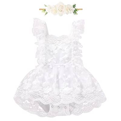 1 Geburtstag Mädchen Outfit Kurzarm Blumen Spitze Strampler Body Prinzessin Tüllrock Tutu Tüllkleid+Stirnband Sommer Babykleidung Erster Geburtstag Kleidung Baby Fotoshooting 26#Weiß 18-24 Monate von Odizli