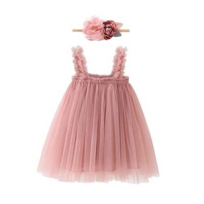 Baby Kleinkind Mädchen Tütü Kleider Ärmellos Prinzessin Tüllkleid Hochzeit Partykleid Lässig Sommerkleid+Blume Stirnband 1. Geburtstag Outfit Kuchen Smash Fotoshooting Rose 12-18 Monate von Odizli