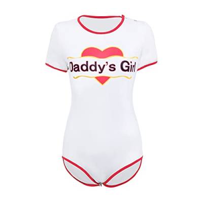 Damen Erwachsene Body ABDL DDLG Kleidung Kurzarm Papas Dessous Neuheit Strampler Nachtwäsche Onesie Pyjama Teddy Shorts Overall Trikot Schlafanzüge Daddy's Girl XS von Odizli