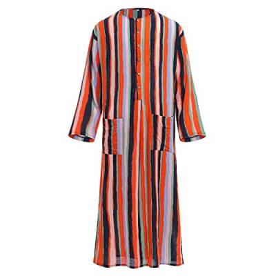 Kaftan Herren Langarm Abaya Muslim Islamische Lang Knopf Hoch Thobe Seite Split Gebetskleidung Männer Ethnische Kleidung Saudi Arabische Muslimische Dubai Robe mit Taschen Scheich Kostüm Orange 2XL von Odizli