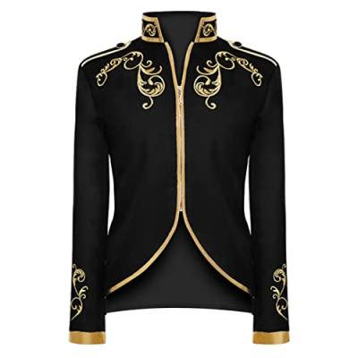 Mittelalter Kleidung Herren Frack Jacke Blazer Steampunk Gothic Mantel Männer Prinz Kostüm Halloween Karneval Fasching Party Faschingskostüme Viktorianisches Renaissance Vikings Cosplay 2#Schwarz XL von Odizli