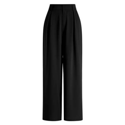 Odizli Anzughose Damen Stoffhose Elegant High Waist Baggy Culottes Palazzo Hosenrock Lang Wide Leg Weite Hose Sommer Marlenehose Bundfaltenhose Business Festlich Schlupfhose mit Taschen Schwarz L von Odizli