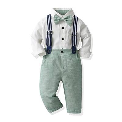 Odizli Baby Anzug Junge Hochzeit Festlich Kinder Langarm Hemd+Fliege+Hosenträger+Hose 4tlg Kleidung Set Bekleidungssets Taufanzug Taufkleidung Einschulung Outfit Kinderanzüge Grün 4-5 Jahre von Odizli