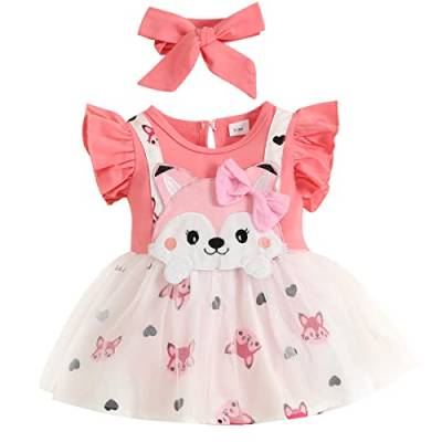 Odizli Baby Kleidung Mädchen Baumwolle Fuchs Kurzarm Strampler Tutu Kleid Tüllkleid+Stirnband 2tlg Bekleidungssets Neugeborene Erstausstattung Babysachen Set Sommer Babykleidung Rosa 9-12 Monate von Odizli