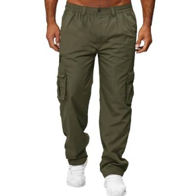 Odizli Cargohose Herren Baggy Lang Cargo Hose Vintage Elastische Taille Parachute Pants Track Hip Hop Freizeithose Jogginghose Trainingshose Sommerhose Streetwear mit Taschen Grün S von Odizli