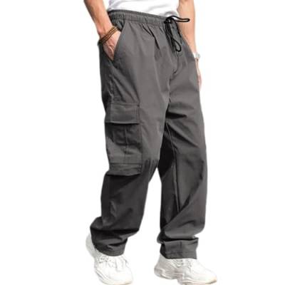 Odizli Cargohose Herren Baggy Lang Cargo Hose Vintage Kordelzug Parachute Pants Track Hip Hop Freizeithose Jogginghose Trainingshose Sommerhose Streetwear mit Taschen Dunkelgrau XL von Odizli