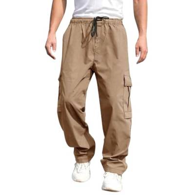 Odizli Cargohose Herren Baggy Lang Cargo Hose Vintage Kordelzug Parachute Pants Track Hip Hop Freizeithose Jogginghose Trainingshose Sommerhose Streetwear mit Taschen Khaki L von Odizli