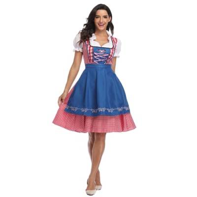 Odizli Dirndl Damen Midi Kurzarm Weiß Blusen Dirndlbluse Trachtenbluse + Schürze Dirndlschürze + Knielang Trachtenrock Maid Outfit Kurz Trachtenkleid Oktoberfest Kleidung Grosse Grössen Blau XL von Odizli