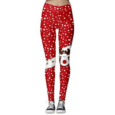 Odizli Gefütterte Leggings Damen Ugly Weihnachten Digitaldruck Thermoleggins High Waist Seamless Tights Shaping Blickdichte Yoga Sport Gym Winter Warme Lang Leggins Hose Jogginghose Rot-Elch L von Odizli