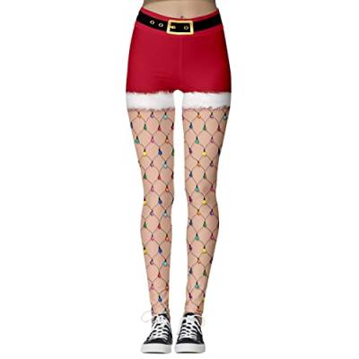 Odizli Gefütterte Leggings Damen Ugly Weihnachten Digitaldruck Thermoleggins High Waist Seamless Tights Shaping Blickdichte Yoga Sport Gym Winter Warme Lang Leggins Hose Jogginghose Rot-Lichter S von Odizli