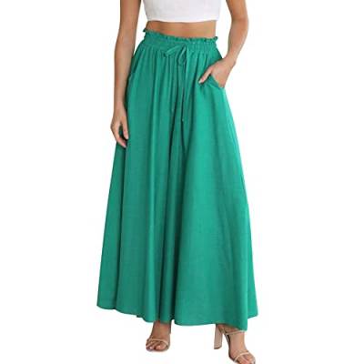 Odizli Hosenrock Damen Lang Boho Blume Chiffon Weite Hose Palazzo Schlaghose High Waist Culotte Baggy Strandhose Leicht Sommerhose Locker Flare Marlenehose Haremshose Freizeithose Stoffhose Grün XL von Odizli