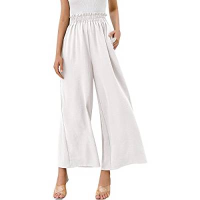 Odizli Leinenhose Damen Elegant High Waist Culottes Palazzo Hosenrock Lang Weite Wide Leg Hose Sommerhose Leicht Bequeme Sommer Stoffhose Marlenehose Schlupfhose Freizeithose Strandhose Weiß S von Odizli