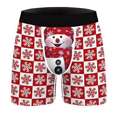 Odizli Personalisiert Boxershort Herren Weihnachten Unterwäsche Streifen/Elch/Schneemann/Schneeflocke Drucken Neuheit Hässlich Unterhose Badehose,Lustige Geschenke für Männer Freund Rot Schneemann L von Odizli