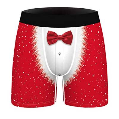 Odizli Personalisiert Boxershort Herren Weihnachten Unterwäsche Streifen/Elch/Schneemann/Schneeflocke Drucken Neuheit Hässlich Unterhose Badehose,Lustige Geschenke für Männer Freund Rot Bowknot XL von Odizli