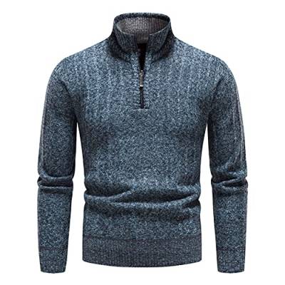 Odizli Pullover Herren Troyer Mit Stehkragen Und Reißverschluss Langarm Rollkragenpullover Winter Warm Strickpullover Winterpullover Arbeitspullover Freizeit Slim fit Basic Männer Sweater Blau 3XL von Odizli