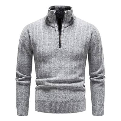 Odizli Pullover Herren Troyer Mit Stehkragen Und Reißverschluss Langarm Rollkragenpullover Winter Warm Strickpullover Winterpullover Arbeitspullover Freizeit Slim fit Basic Männer Sweater Hellgrau L von Odizli