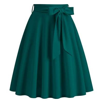 Odizli Rock Damen Knielang Rockabilly Tellerrock Elegant 50er Jahre Vintage Audrey Hepburn A Linie Swing Petticoat Röcke Faltenrock Plisseerock Retro Trachtenrock Festlich Sommerrock Grün XL von Odizli