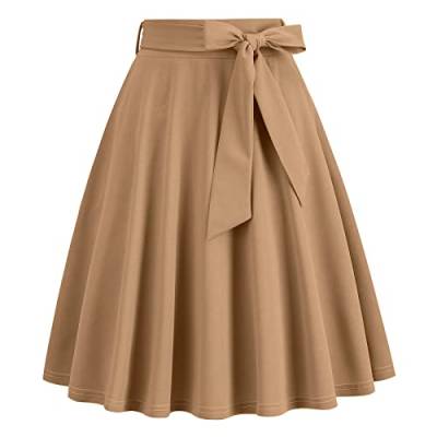 Odizli Rock Damen Knielang Rockabilly Tellerrock Elegant 50er Jahre Vintage Audrey Hepburn A Linie Swing Petticoat Röcke Faltenrock Plisseerock Retro Trachtenrock Festlich Sommerrock Khaki L von Odizli